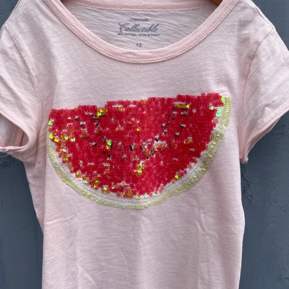 Crew Cuts Cotton Watermelon sequin T-Shirt, size 12 - Picture 5 of 5